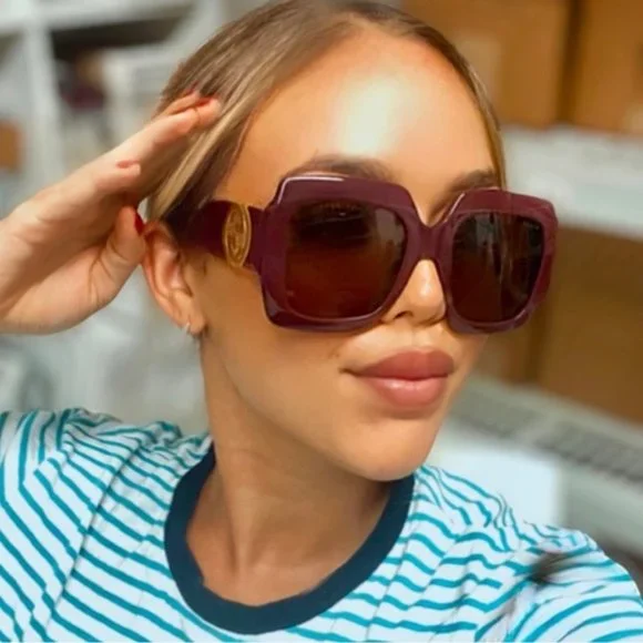 NEW GUCCI OVERSIZED SQUARE WOMEN\'S SUNGLASSES GG1022S 007 BURGUNDY GUCCI Gucci Oversized Burgundy Sunglasses – Two Skirts main image 3